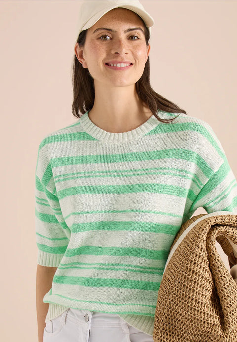 Cecil Short Sleeve Stripe Knit - Lime