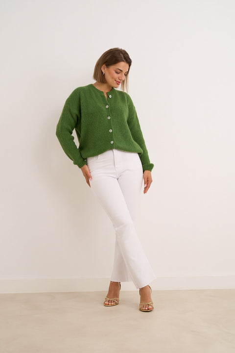 Forest Green Mohair Knit Cardigan