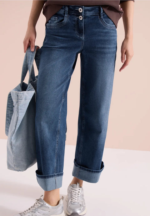 Cecil Toronto Wide Leg Slim Fit Jeans -mid blue wash