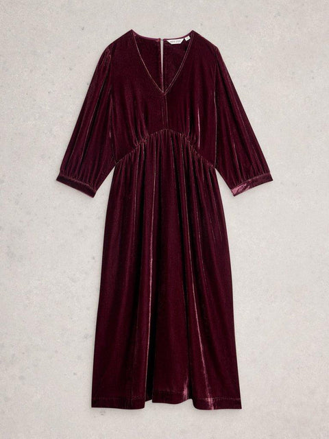 White Stuff Lucy Velvet Dress - in dark plum