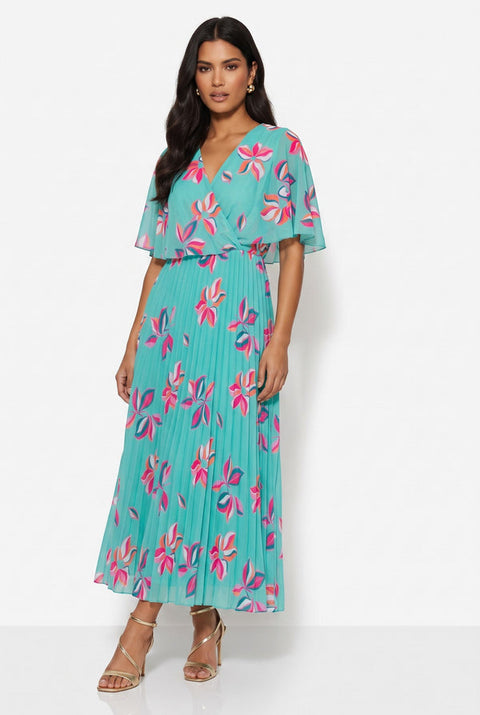 Brigid Pleated Floral Print Dress - Green