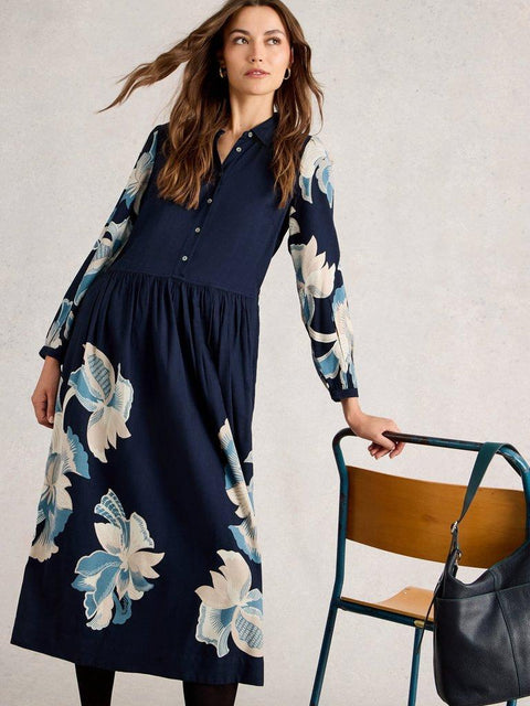 White Stuff Claire Shirt Dress- Navy Print