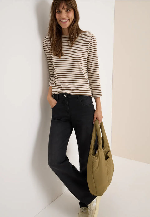 Cecil Basic Stripe Boatneck - Oat Milk Beige