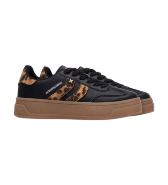 Xti Black & Leopard Print Platform Trainer
