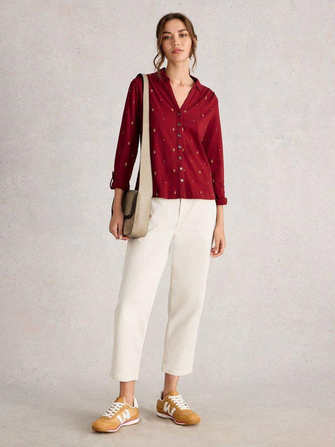 White Stuff Annie Embroidered Shirt - Deep Red