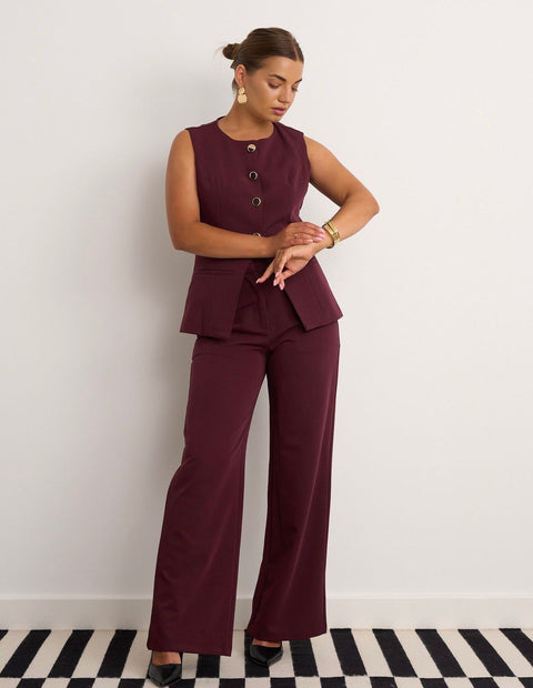 Kyla Waistcoat Trousers Set -Wine
