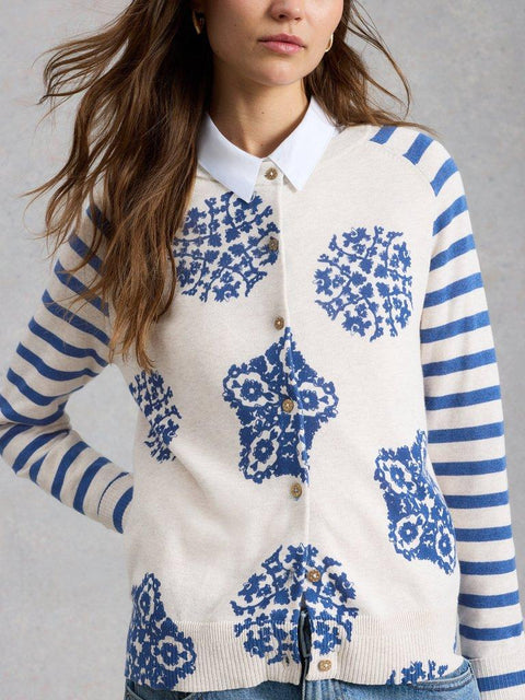 White Stuff Lulu Crew Neck Print Cardi  - Ivory Print