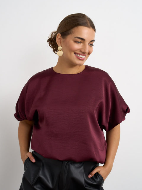 Kyla Satin Bubble Top - Wine