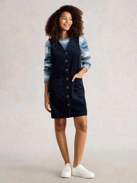 White Stuff Rose Cord Pinny - Navy