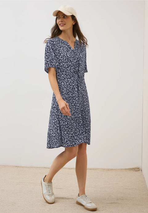 Cecil Patterned Textured Dress  - Navy