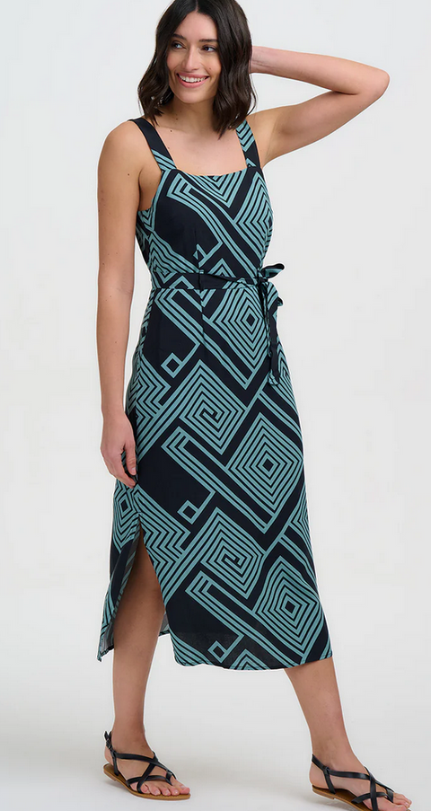 Sugarhill Elva Sundress Black/Green Geometric Print