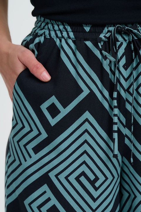 Sugarhill Ameera Crop Wide Leg Trousers - black/green Geometric Print
