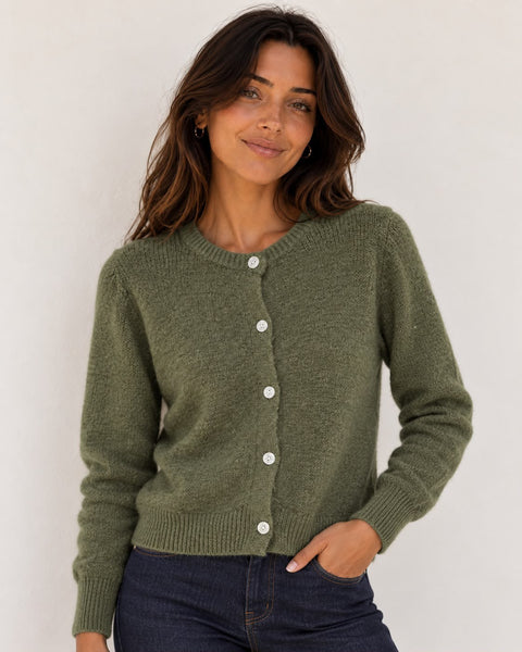Green Mohair Knit Cardigan