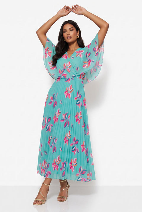 Brigid Pleated Floral Print Dress - Green