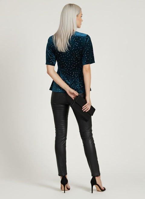 Paula Peplum Top Velvet Teal
