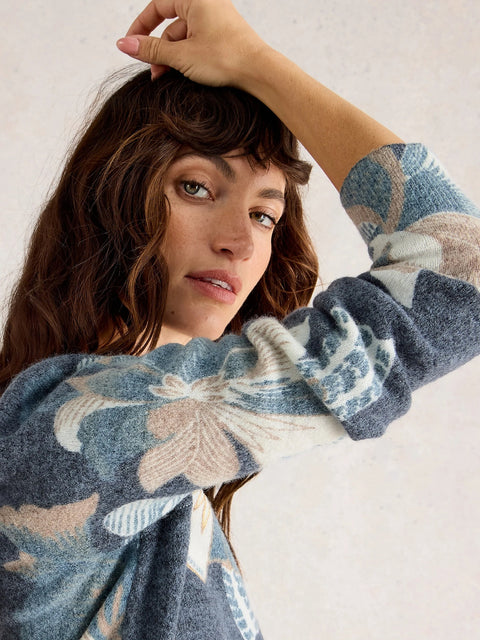 White Stuff Jodi Print Foil Jumper - Navy Print
