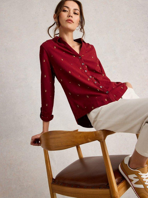 White Stuff Annie Embroidered Shirt - Deep Red