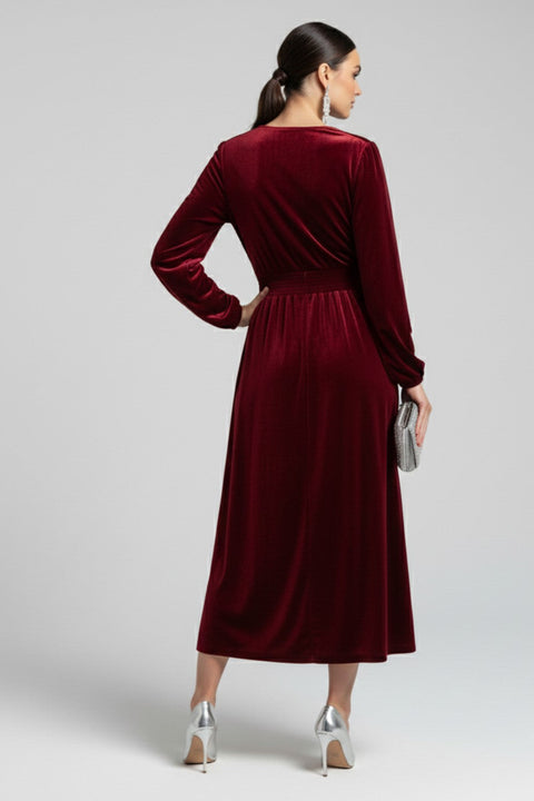 Marc Angelo Lauren Midi Velvet  Dress - Burgundy
