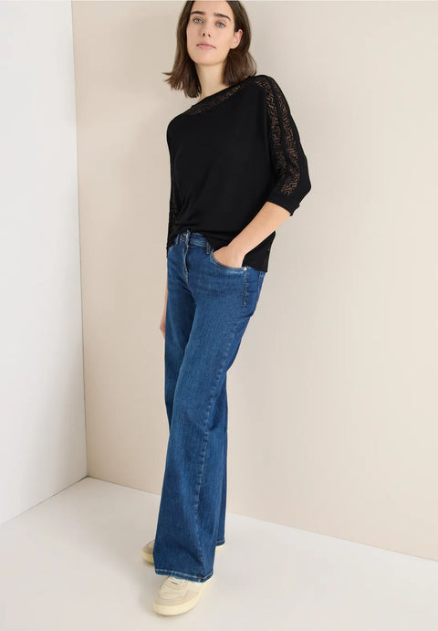 Cecil Batwing Top with Mesh - Black