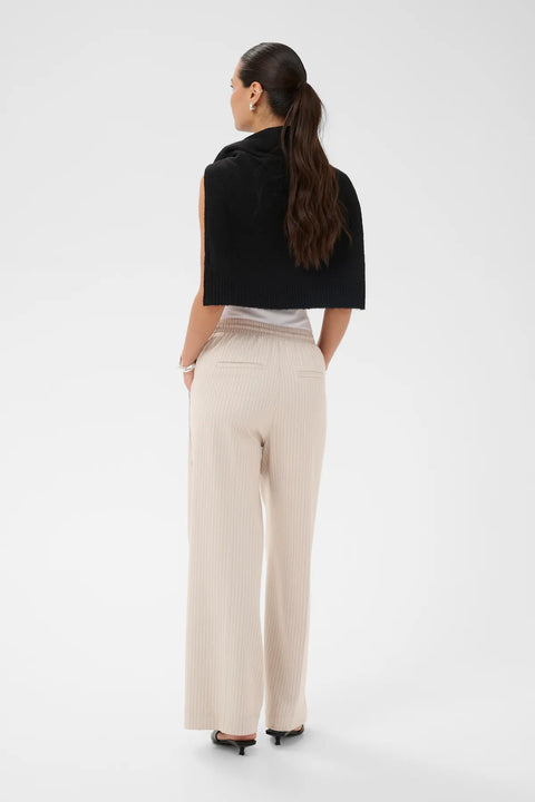 Kaffe Serena Pants - Beige/Black Stripe
