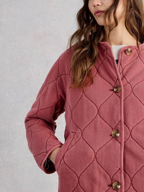 White Stuff Anya Jersey Quilted Jacket  - Mid Pink