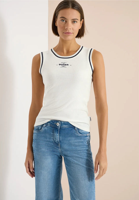 Cecil Top with round neck and contrasting detail - Vanilla white