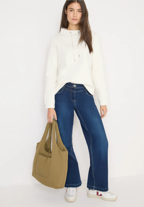 Cecil Sweatshirt with Funnel Neck- Creamy White