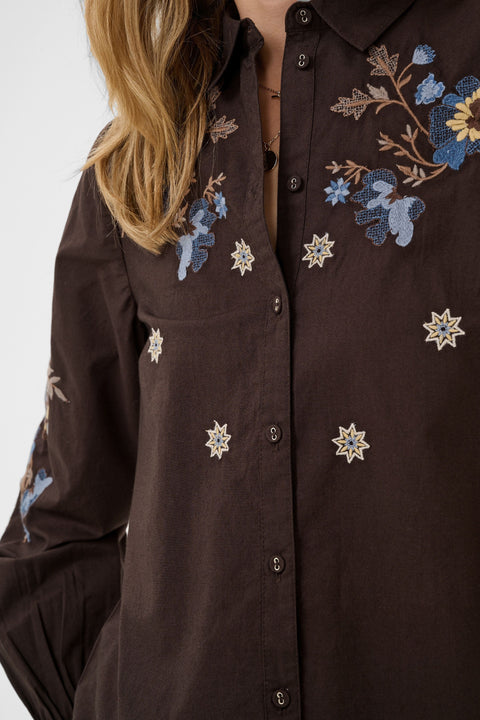 Cream Peona Shirt - Chocolate