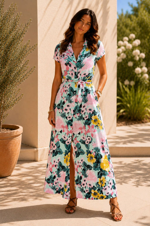 Kyla - Fran Floral Maxi Shirt Dress - White
