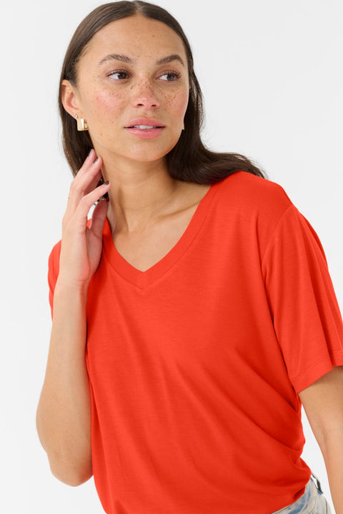 Kaffe V Neck T-Shirt - Grenadine Red