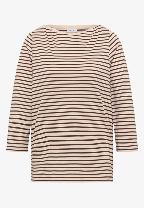 Cecil Basic Stripe Boatneck - Oat Milk Beige