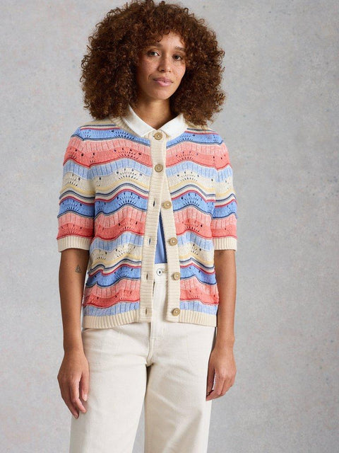 White Stuff Isabella Wavy Cardigan - Ivory Multi