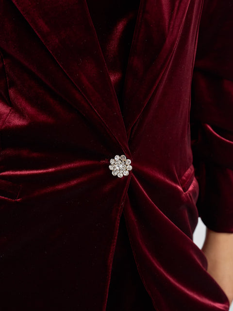 Kyla Burgundy Velvet Trousers Suit with Cami