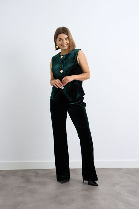 Kyla Velvet Waistcoat Suit - Green