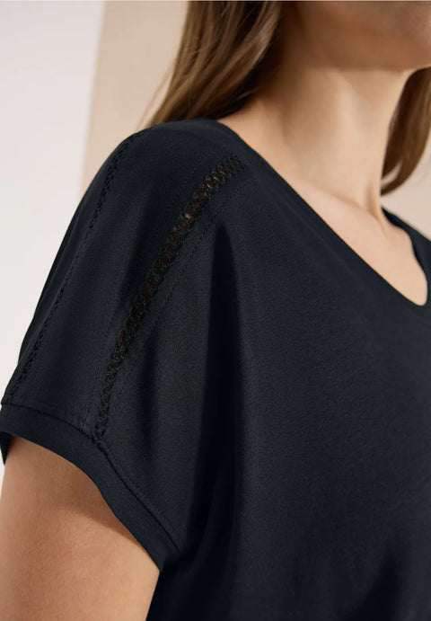 Cecil T-Shirt with V-neck & lace detail - palm breeze