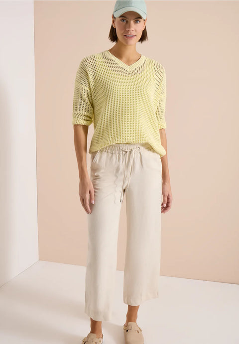 Cecil Short Sleeve Crochet-Look Pullover - buttermilk yellow