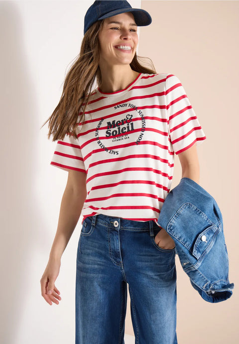 Cecil T-Shirt with Stripes - Red