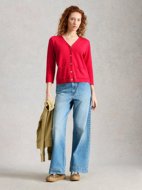 White Stuff Nova Linen Blend Cardigan- Dark Pink