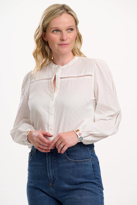 Sugarhill Regina Off White Blouse with floral cuff.