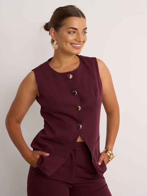 Kyla Waistcoat Trousers Set -Wine