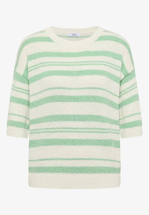 Cecil Short Sleeve Stripe Knit - Lime