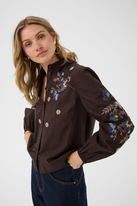 Cream Peona Shirt - Chocolate