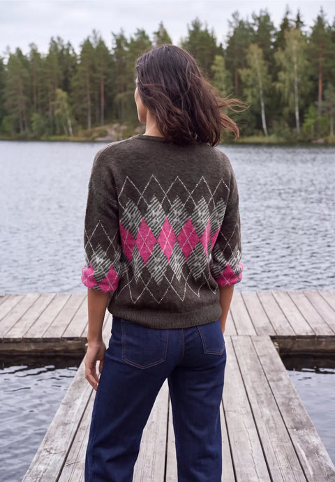 Cecil Feather Yarn knit with Argyle Print
