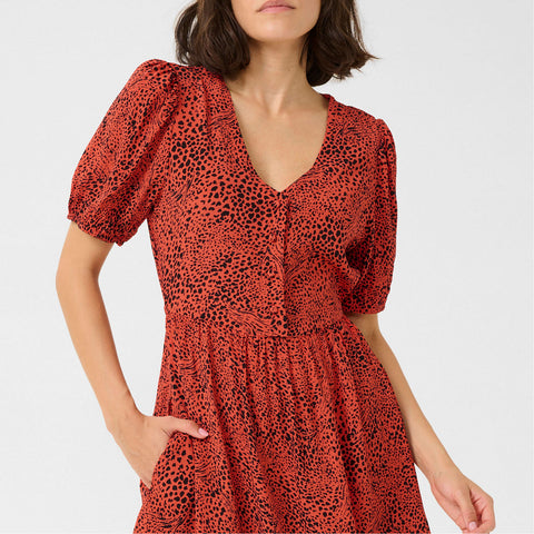 Kaffe Kalina Animal  Print Dress - Red