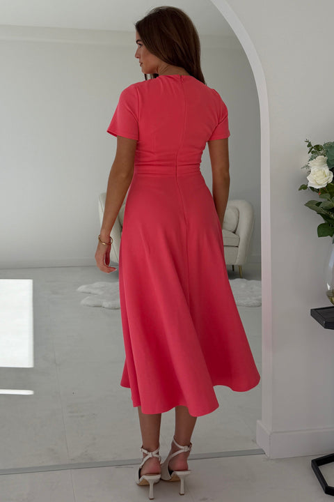 Girl in Mind - Minta Bow Detail Short Sleeve Dress Coral
