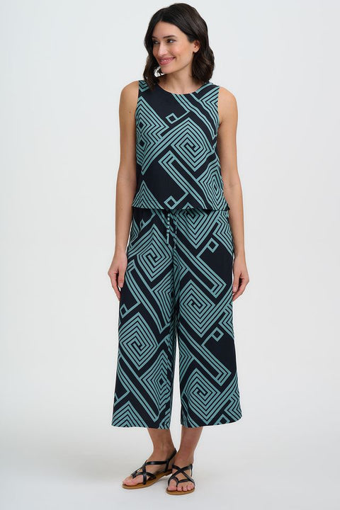 Sugarhill Ameera Crop Wide Leg Trousers - black/green Geometric Print