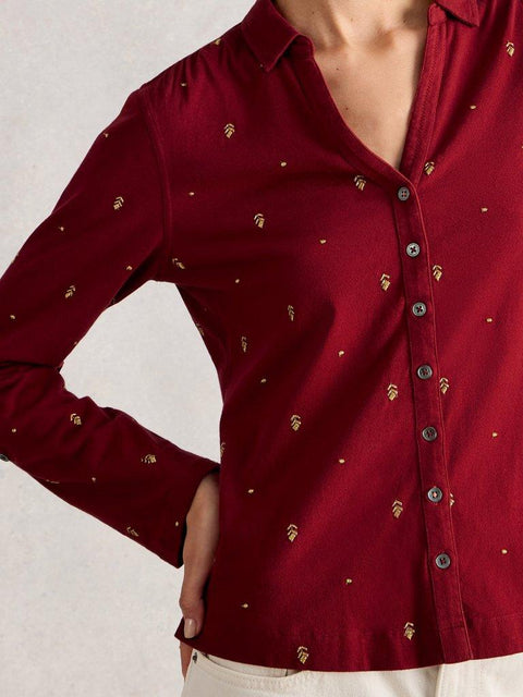 White Stuff Annie Embroidered Shirt - Deep Red