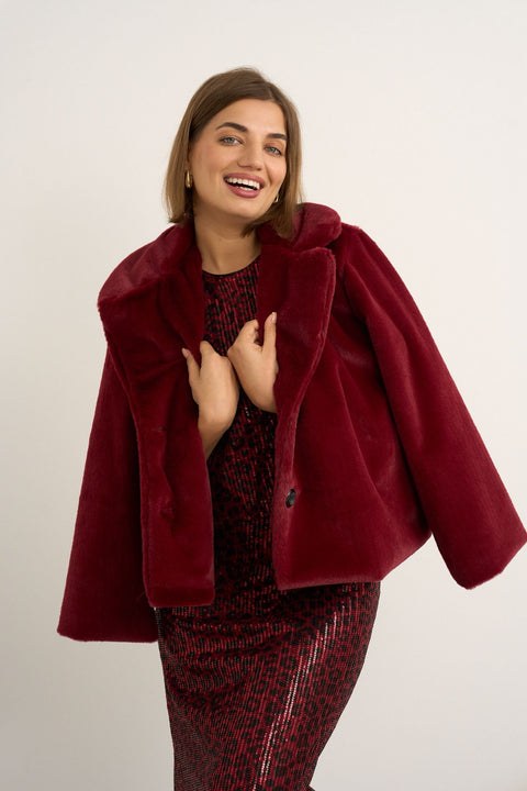 Kyla Faux Fur Jacket - Burgundy