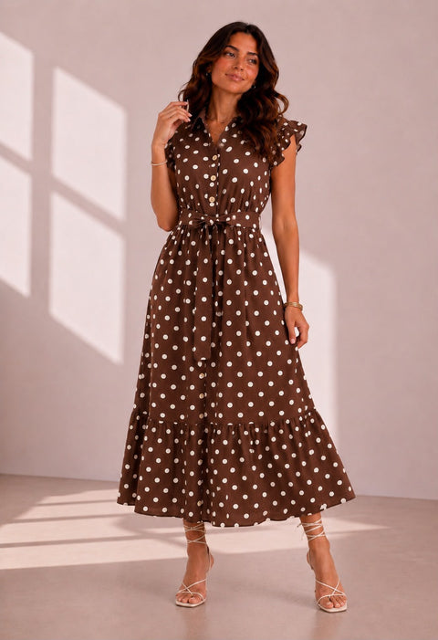 Ava Chocolate Polka Dot Dress.