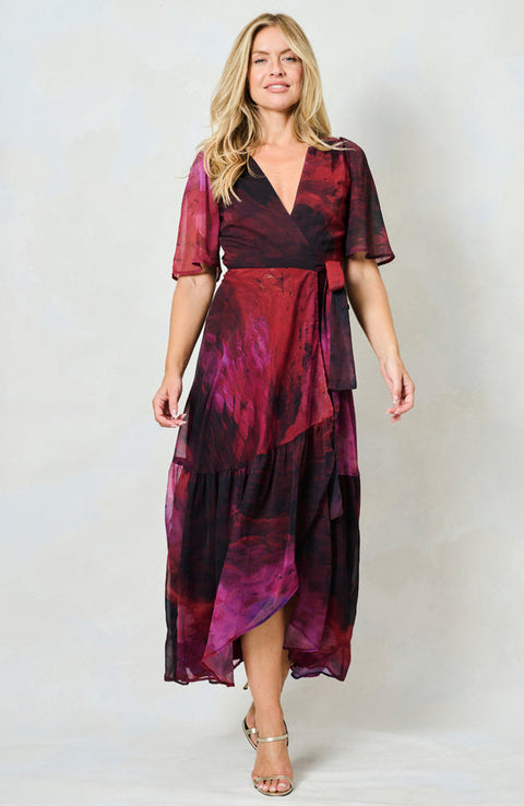 Hope & Ivy Gaia Dress Brusched Fuchia